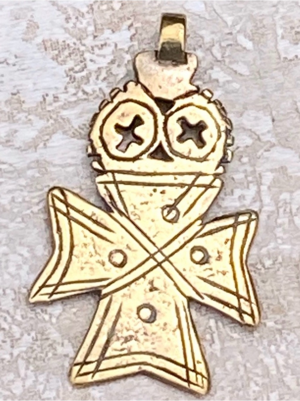 Ethiopian Cross Pendant Brass (gold toned) Antique like. EUC